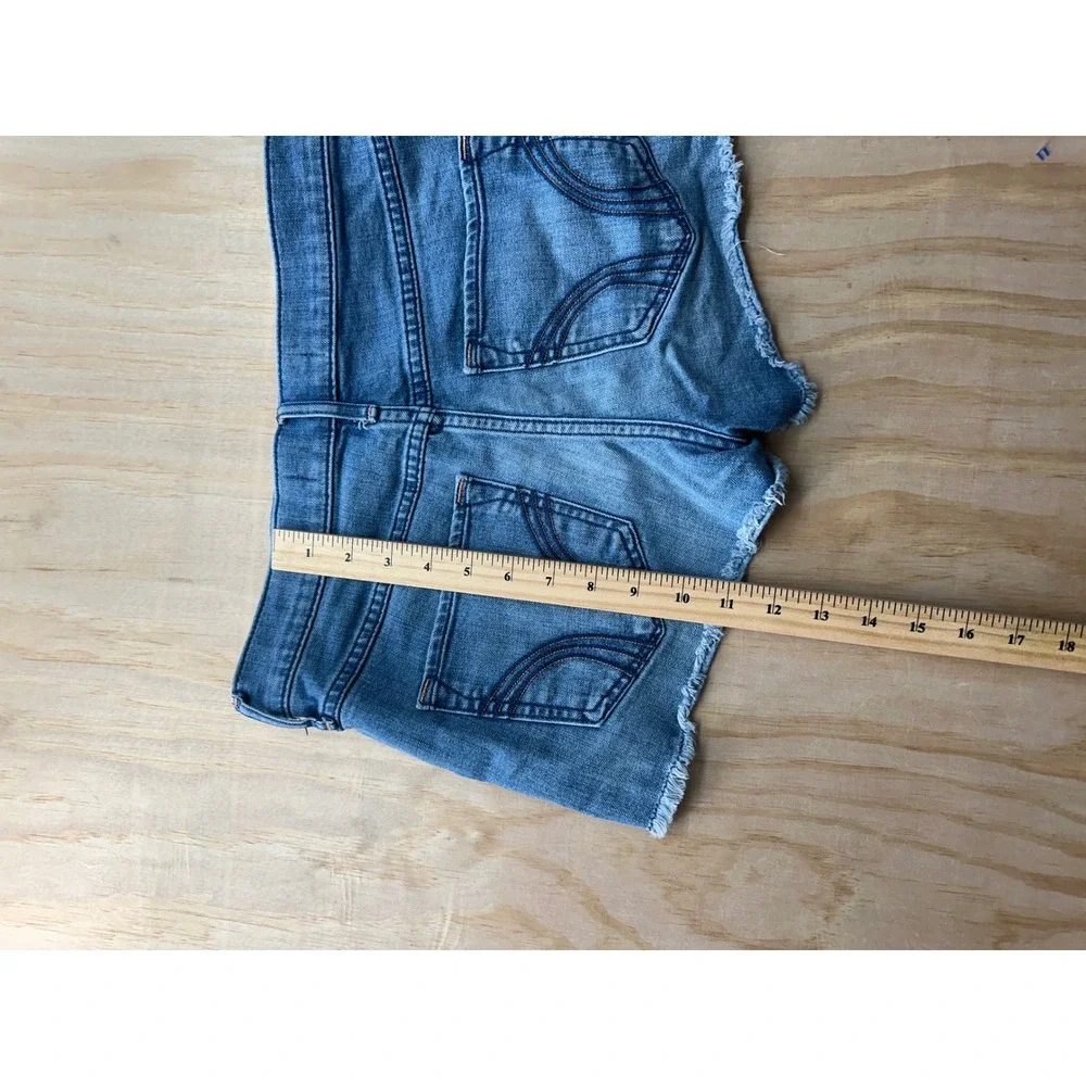 Hollister High Rise Short-Short‎ Denim Cutoffs Lace Up Side Blue Womens 7 W28